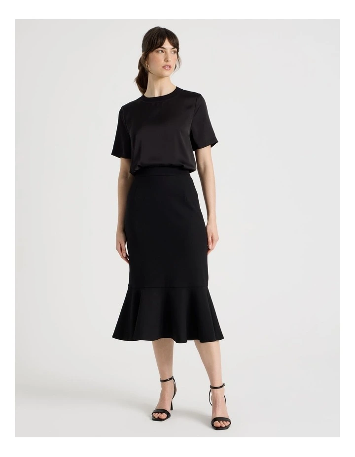 Flounce Hem Midi Skirt in Black image 3
