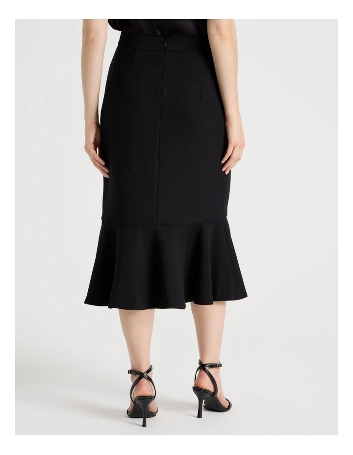 Flounce Hem Midi Skirt in Black image 5