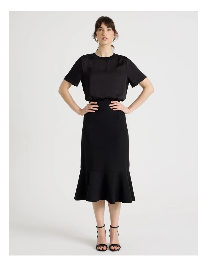Flounce Hem Midi Skirt in Black image 6