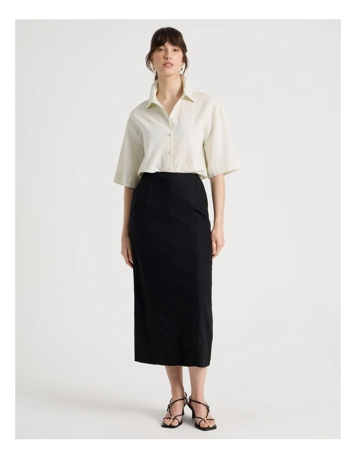 Linen Blend Pencil Skirt in Black image 1