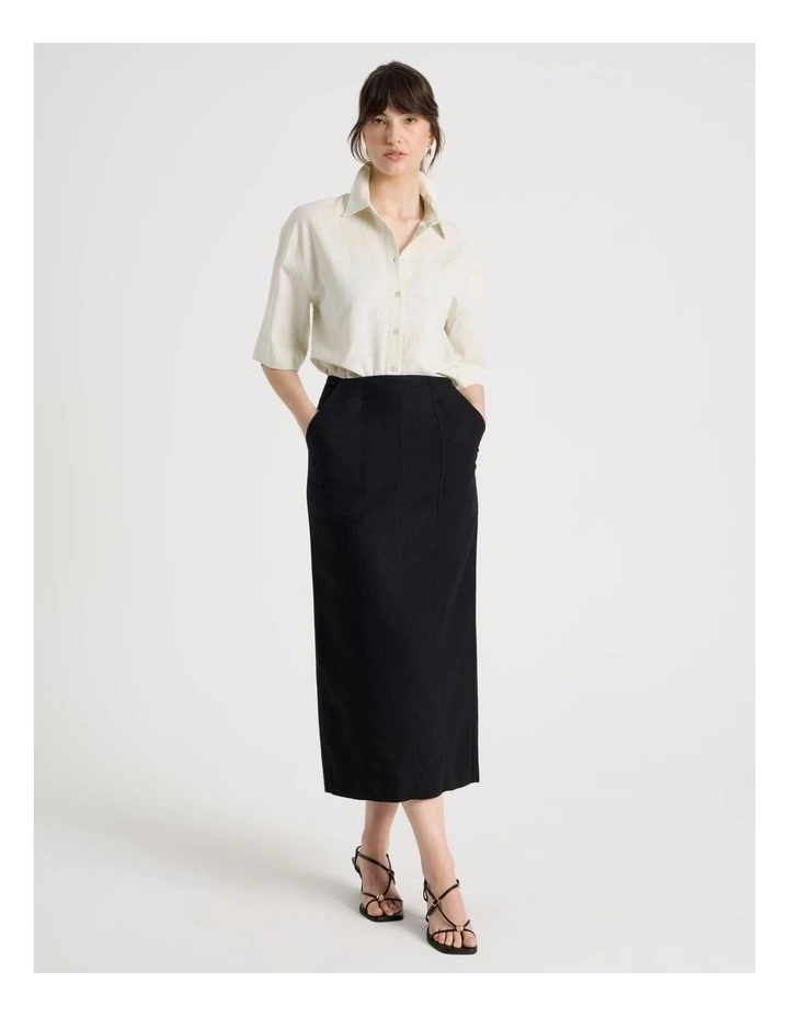 Linen Blend Pencil Skirt in Black image 3