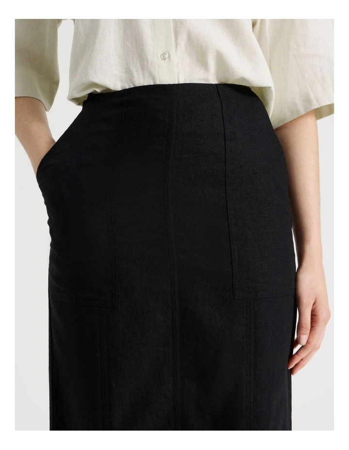 Linen Blend Pencil Skirt in Black image 4