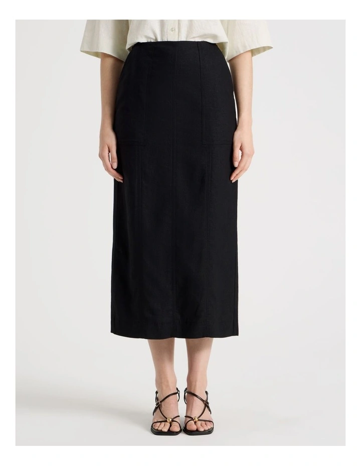Linen Blend Pencil Skirt in Black image 5