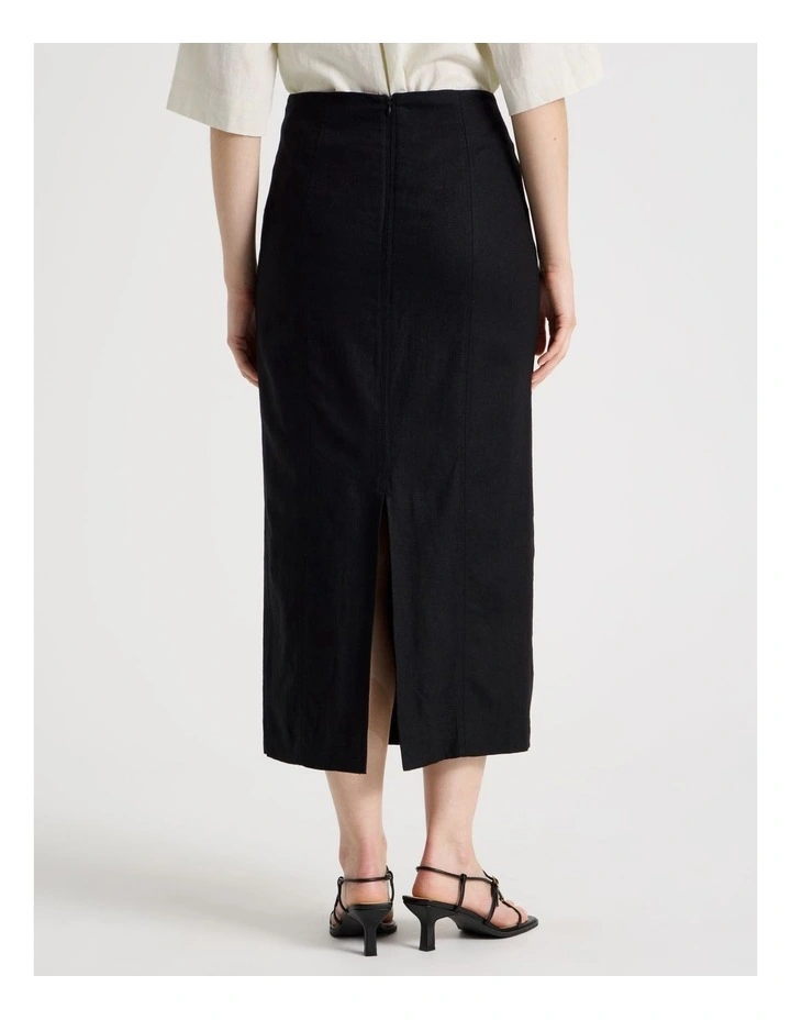 Linen Blend Pencil Skirt in Black image 6
