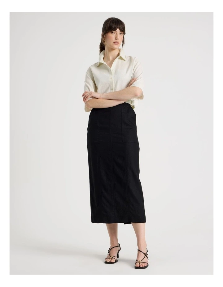 Linen Blend Pencil Skirt in Black image 7