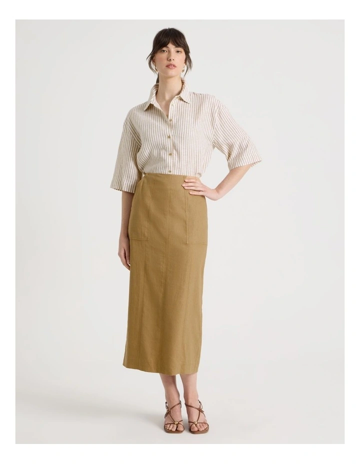Linen Blend Pencil Skirt in Light Brown image 1