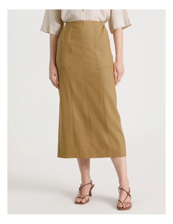 Linen Blend Pencil Skirt in Light Brown image 2
