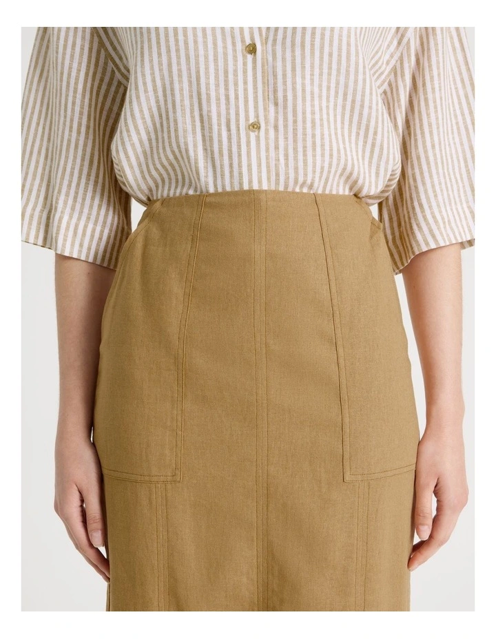 Linen Blend Pencil Skirt in Light Brown image 3