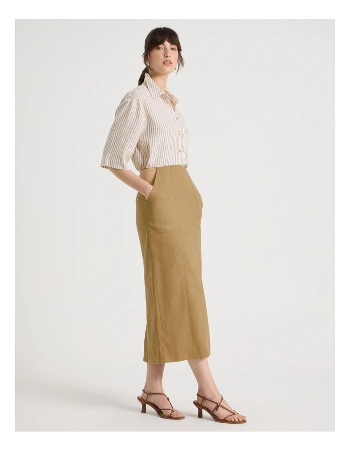 Linen Blend Pencil Skirt in Light Brown image 4