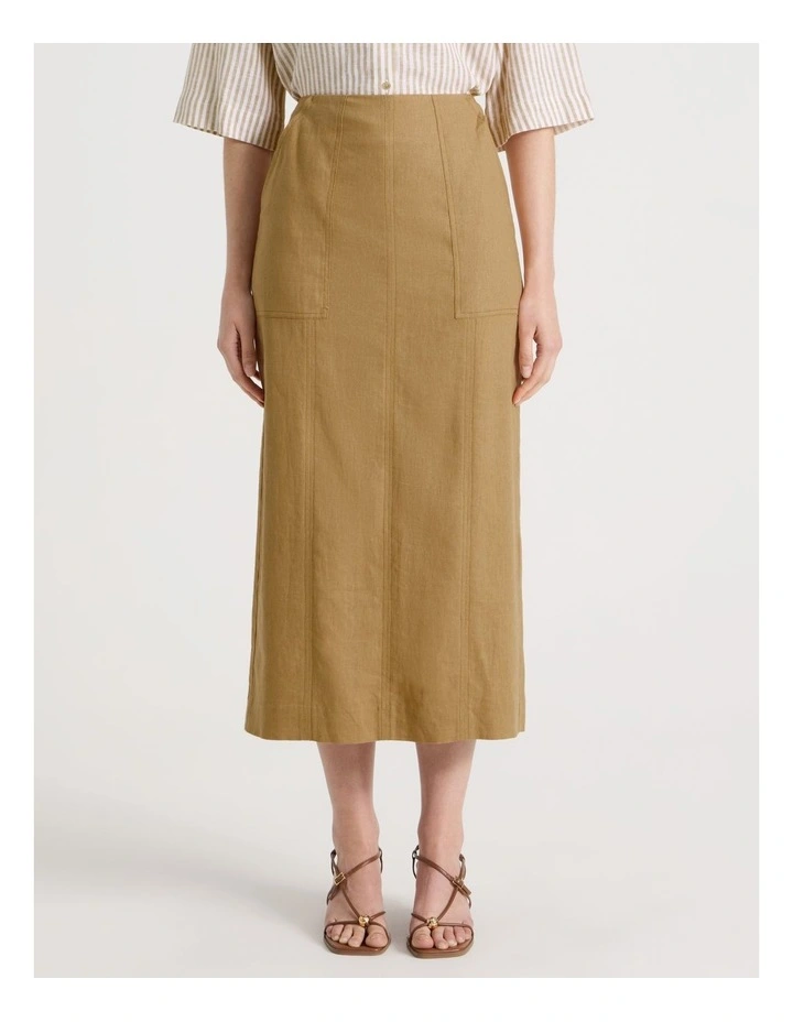 Linen Blend Pencil Skirt in Light Brown image 5
