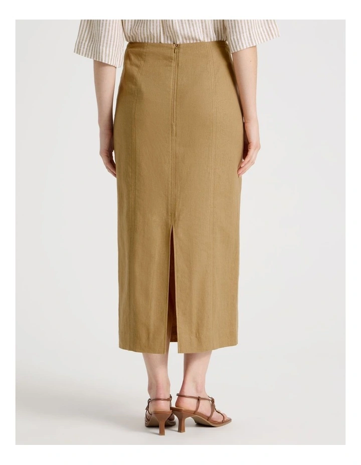 Linen Blend Pencil Skirt in Light Brown image 6