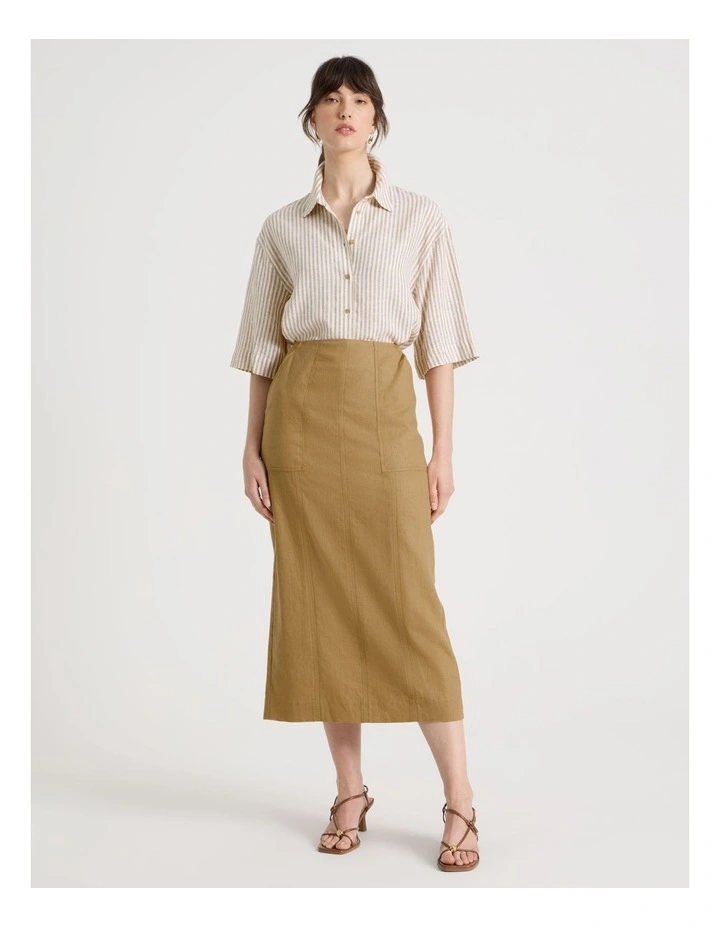Linen Blend Pencil Skirt in Light Brown image 7