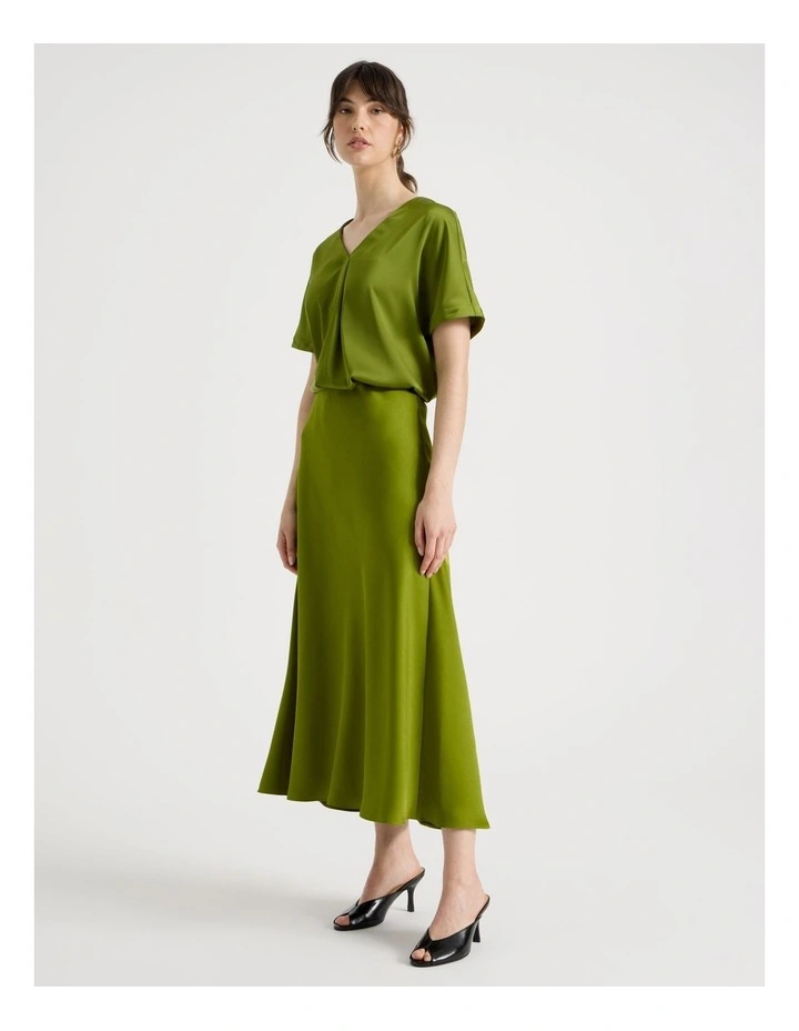 Satin Midi Skirt in Guacamole image 1