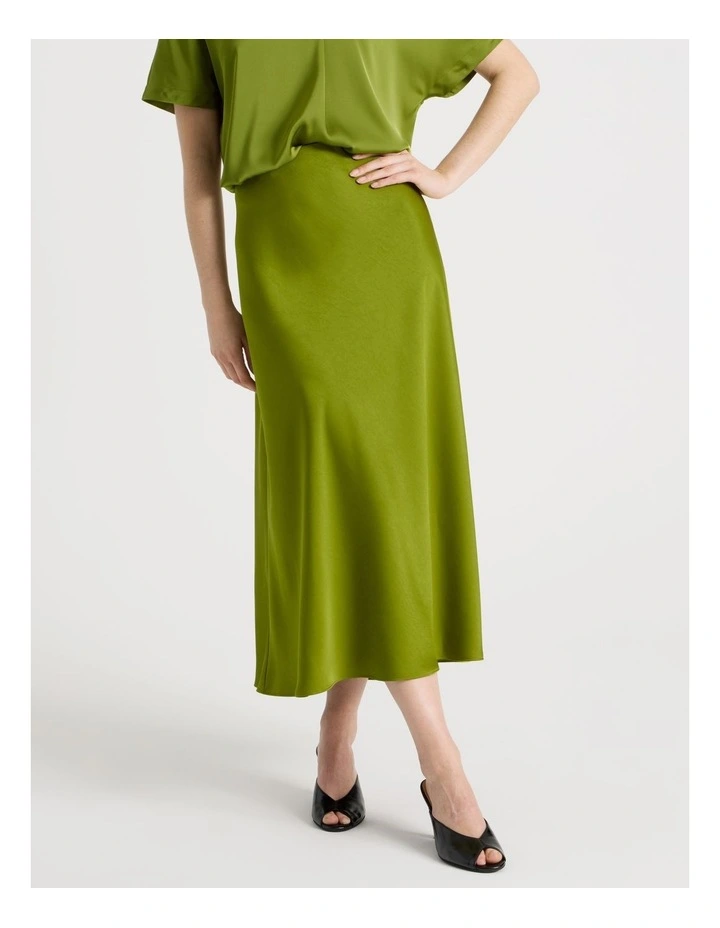 Satin Midi Skirt in Guacamole image 2