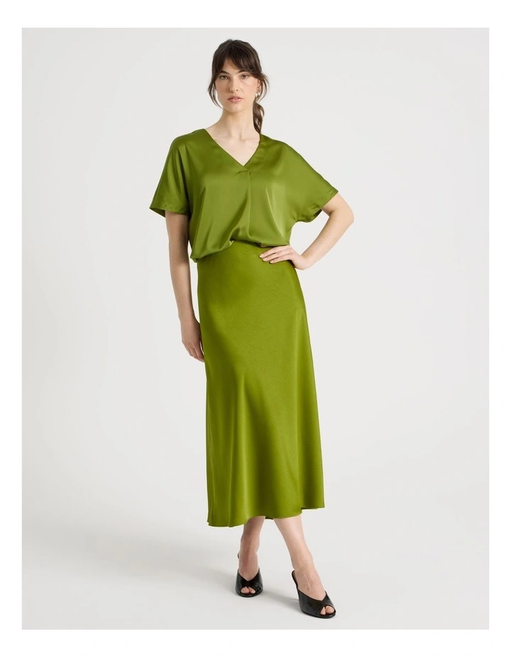 Satin Midi Skirt in Guacamole image 3