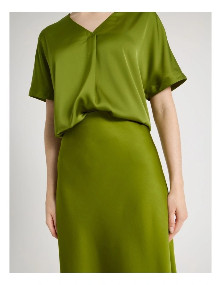 Satin Midi Skirt in Guacamole image 4