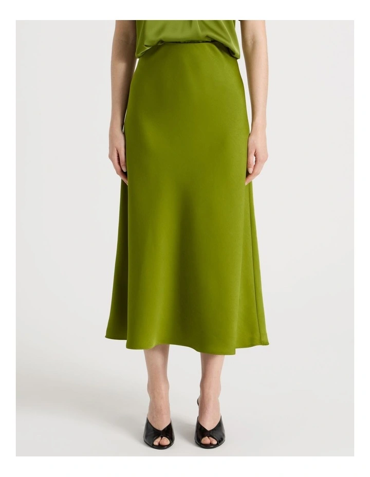Satin Midi Skirt in Guacamole image 5