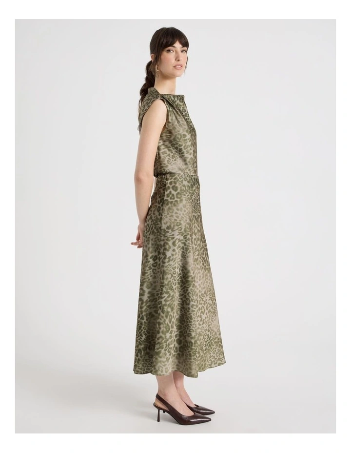 Satin Midi Skirt in Olive Ocelot Print image 5