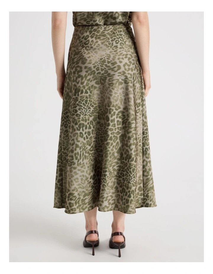 Satin Midi Skirt in Olive Ocelot Print image 6