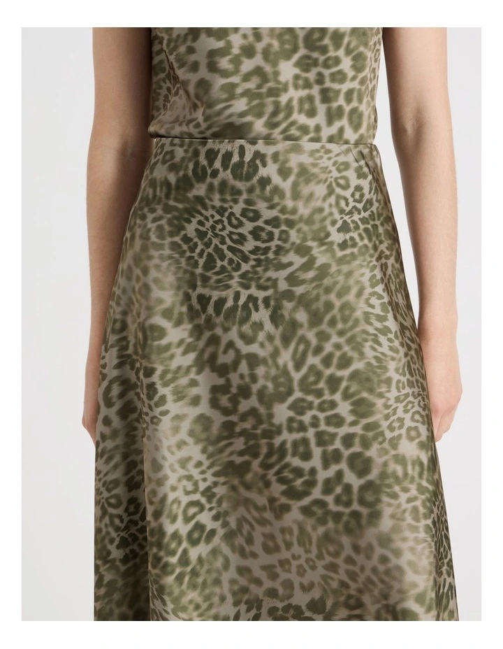 Satin Midi Skirt in Olive Ocelot Print image 7