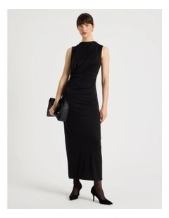 Jersey Sleeveless Long Sleeve Dress in Black