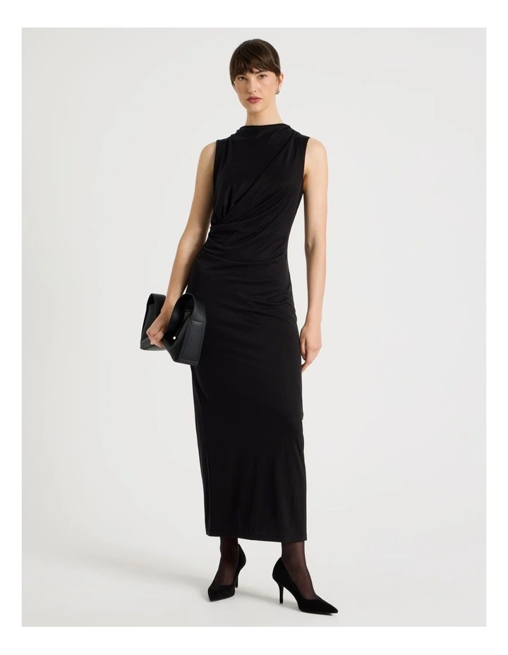Jersey Sleeveless Long Sleeve Dress in Black image 1