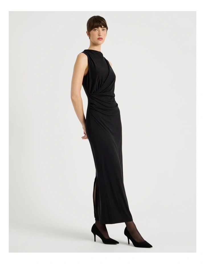 Jersey Sleeveless Long Sleeve Dress in Black image 2
