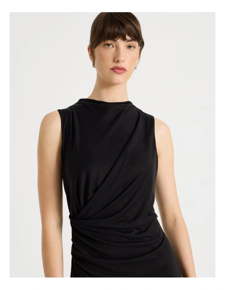 Jersey Sleeveless Long Sleeve Dress in Black image 3