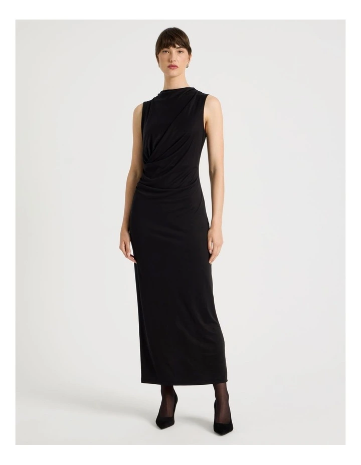 Jersey Sleeveless Long Sleeve Dress in Black image 4