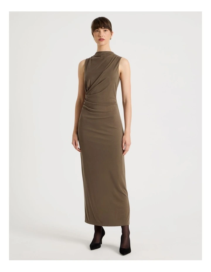 Jersey Sleeveless Long Dress in Khaki image 5