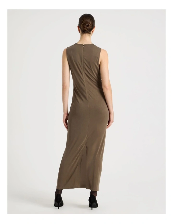 Jersey Sleeveless Long Dress in Khaki image 6