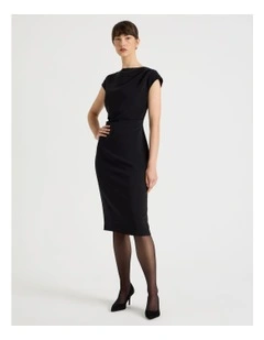 Stretch Heavy Crepe Midi Dress in Black