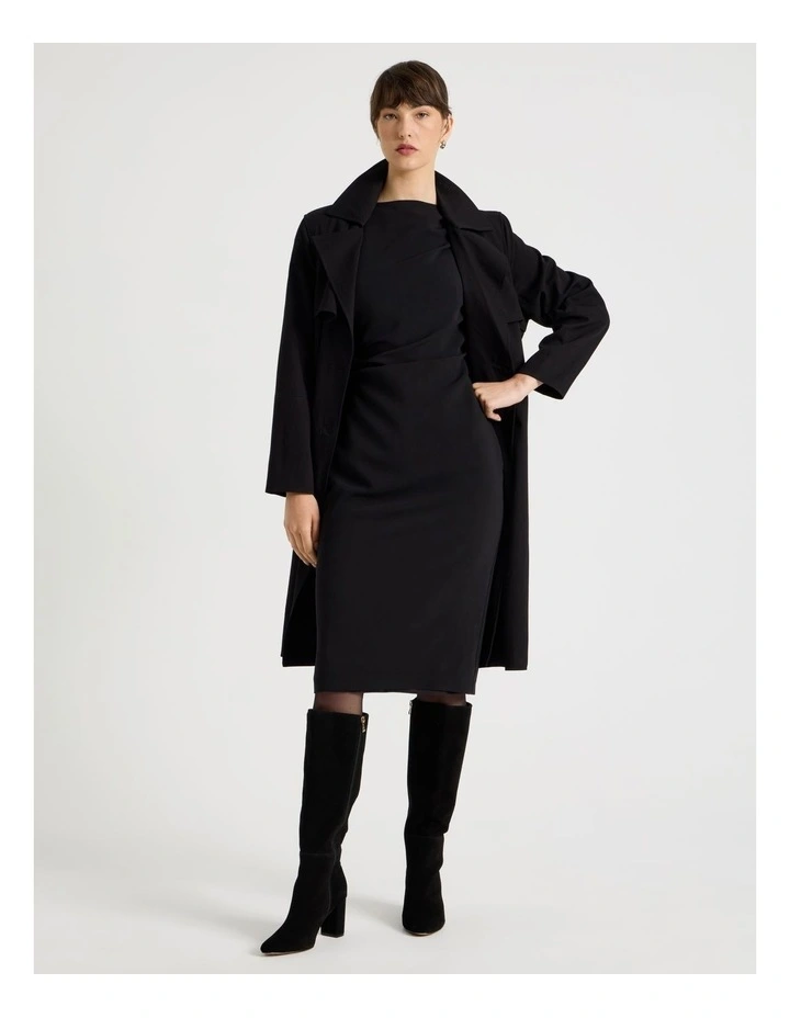 Stretch Heavy Crepe Midi Dress in Black image 2