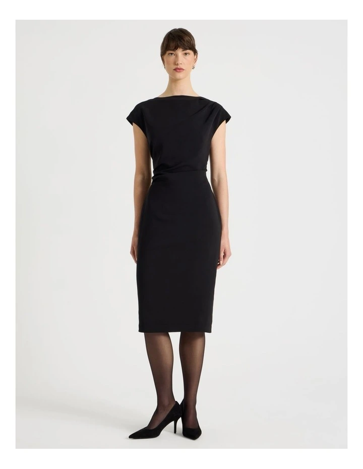 Stretch Heavy Crepe Midi Dress in Black image 3