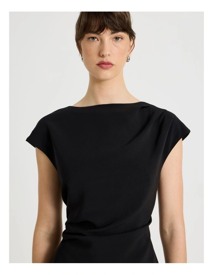 Stretch Heavy Crepe Midi Dress in Black image 4