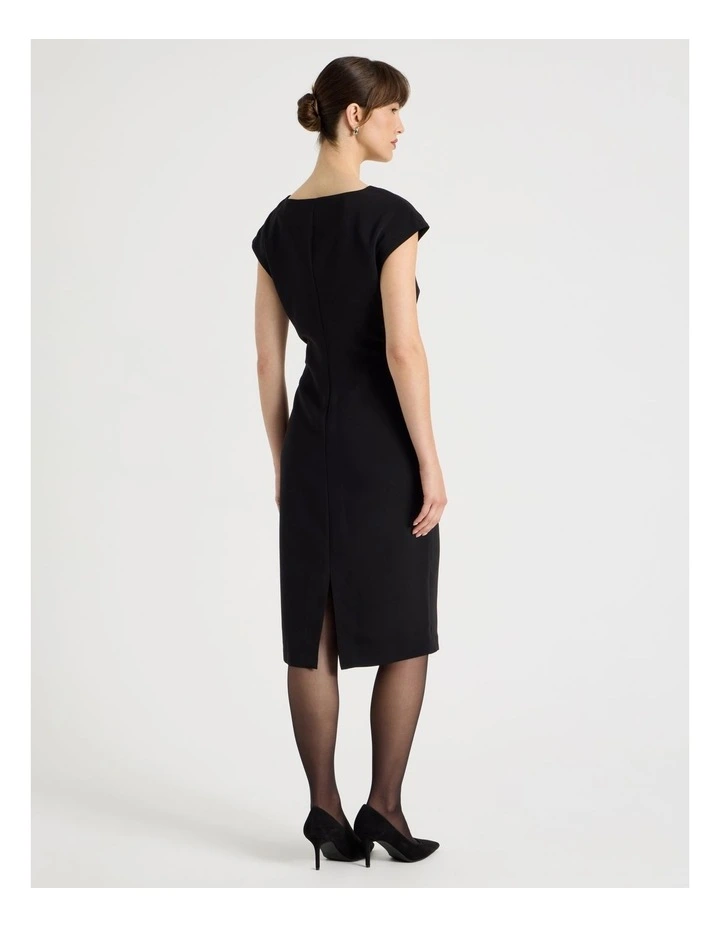 Stretch Heavy Crepe Midi Dress in Black image 5