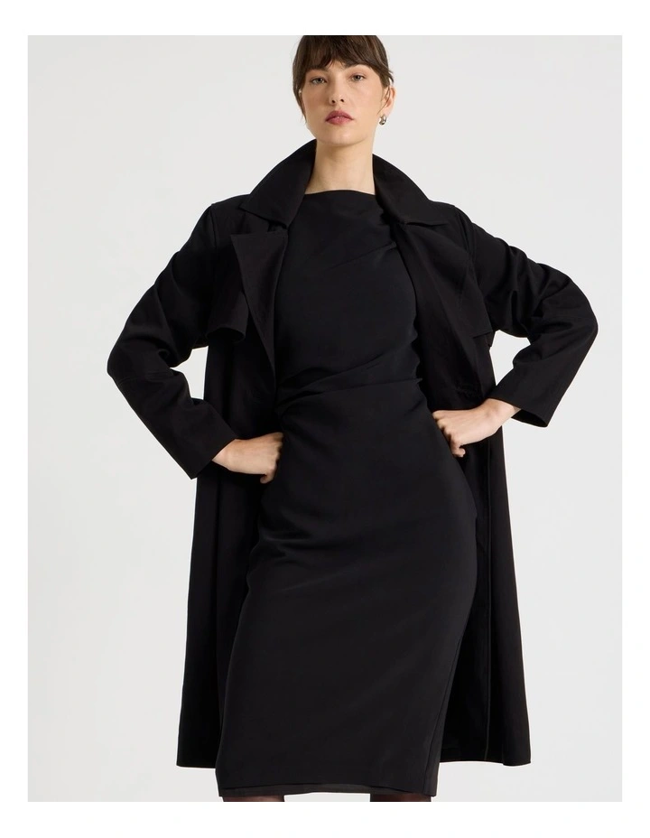 Stretch Heavy Crepe Midi Dress in Black image 6