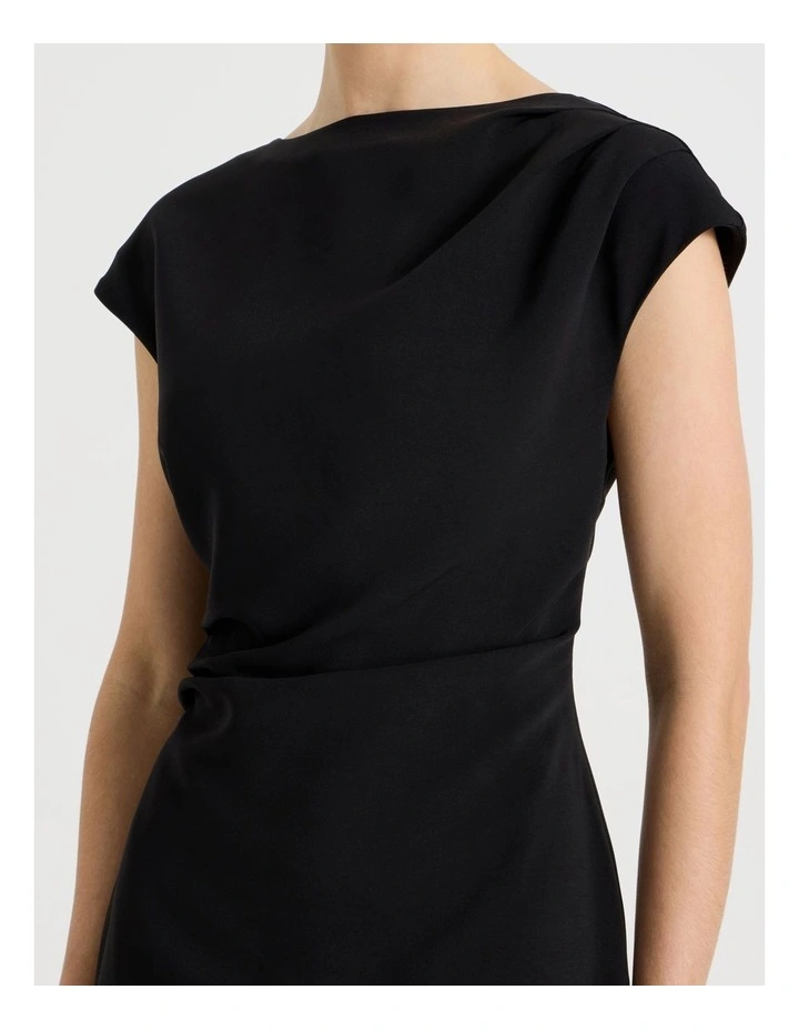 Stretch Heavy Crepe Midi Dress in Black image 7
