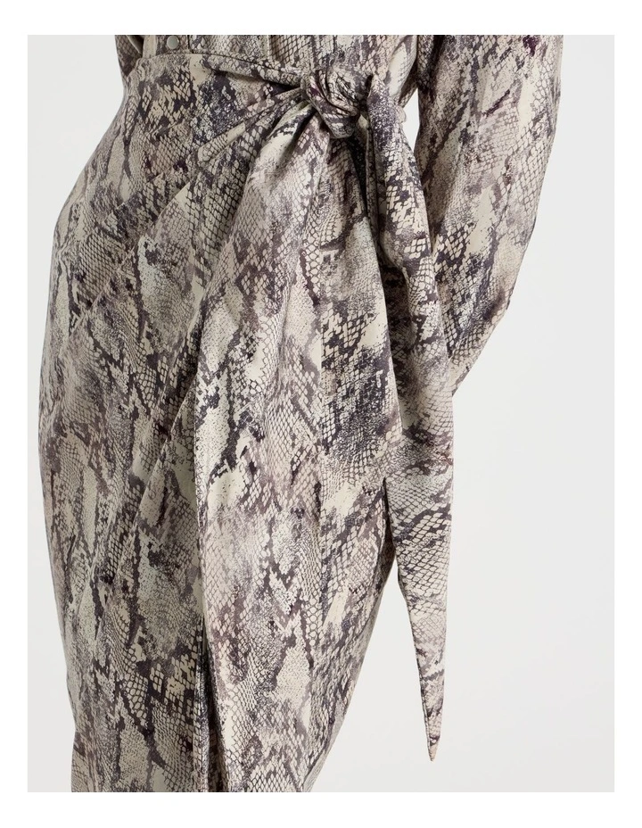 Long Sleeve Wrap Shirt Crinkle Midi Dress Snake Print image 7
