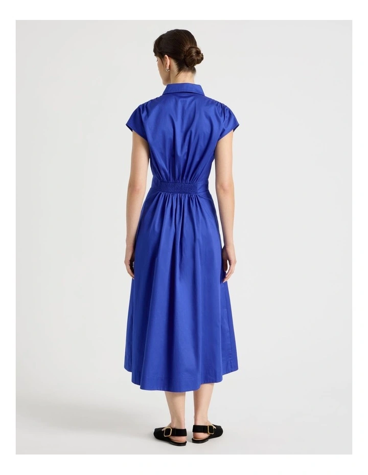 Zip Thru Cap Sleeve Cotton Sateen Midi Dress image 5