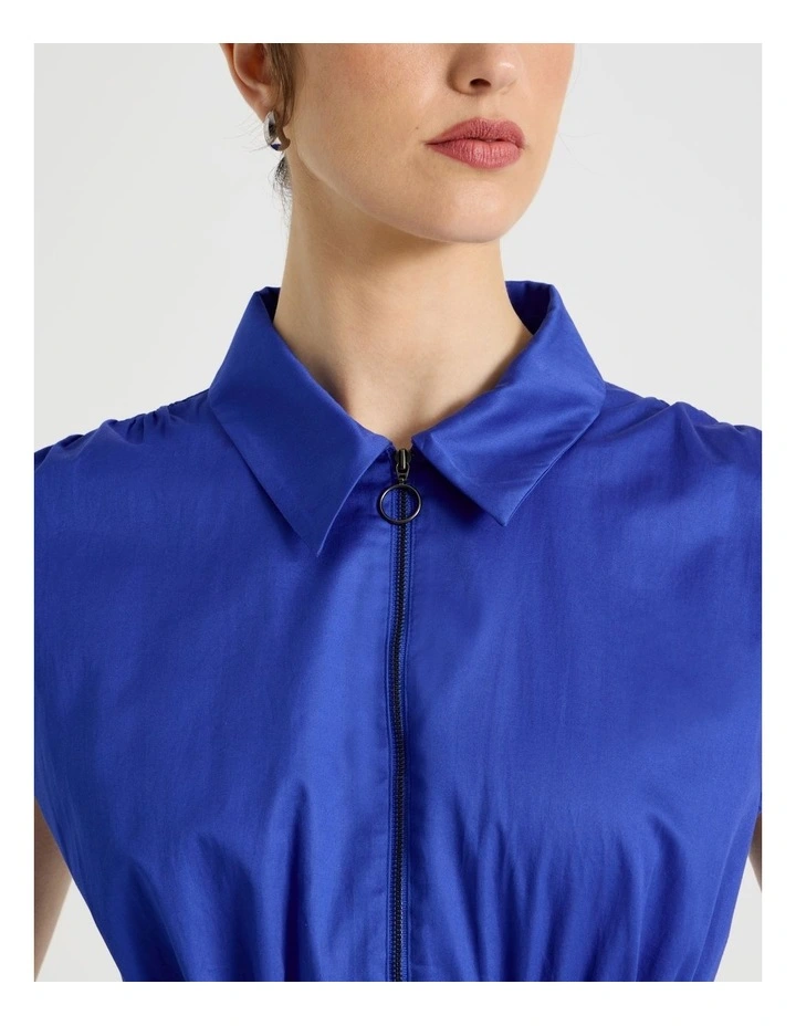 Zip Thru Cap Sleeve Cotton Sateen Midi Dress image 6