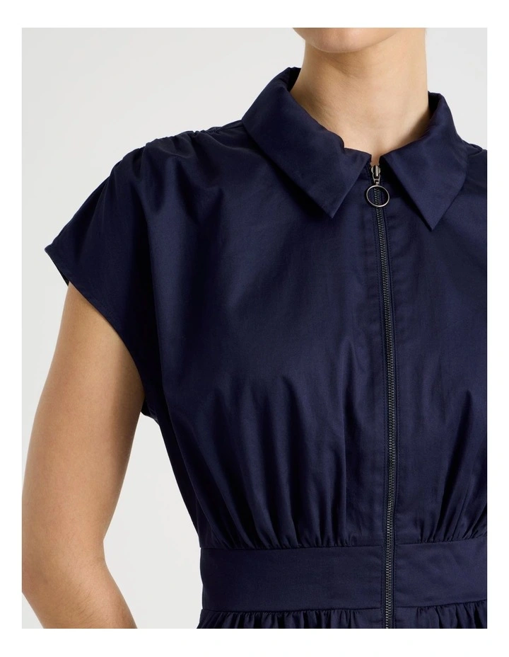 Zip Thru Cap Sleeve Cotton Sateen Midi Dress image 2