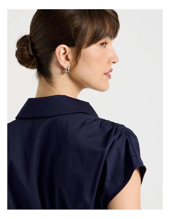 Zip Thru Cap Sleeve Cotton Sateen Midi Dress image 4