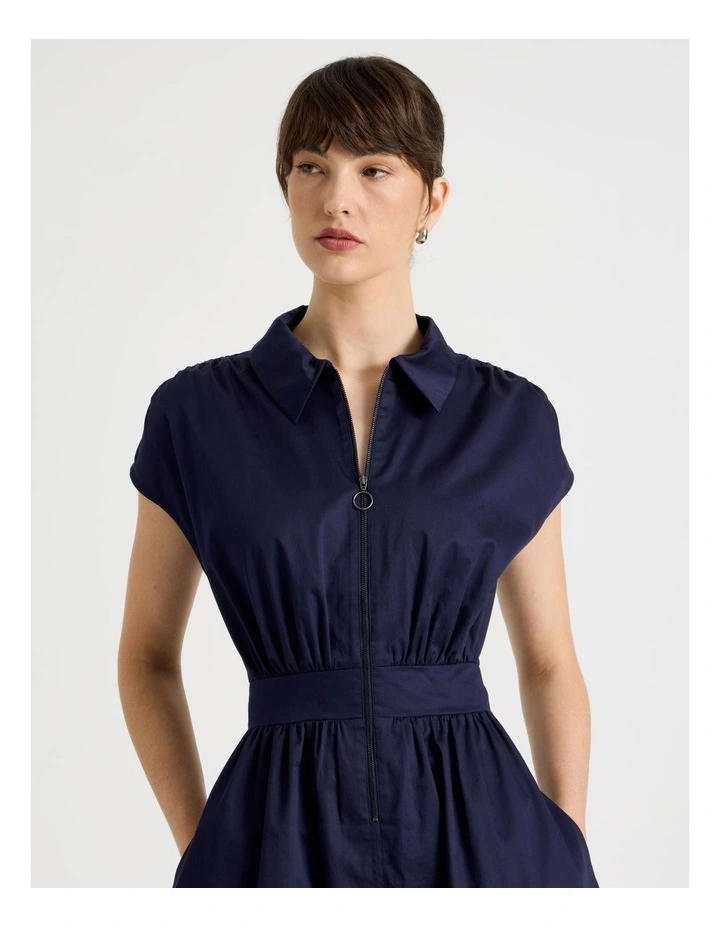 Zip Thru Cap Sleeve Cotton Sateen Midi Dress image 6
