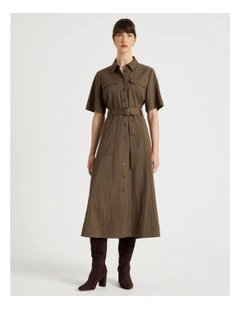 Weekend Pocket Shirt Midi Dress in Khaki