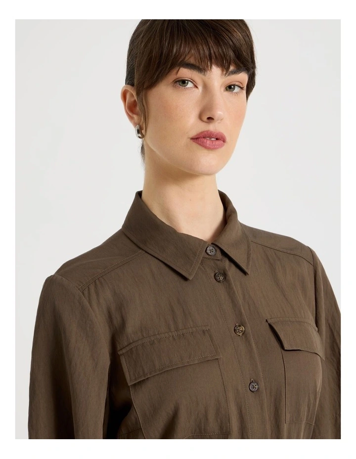 Weekend Pocket Shirt Midi Dress in Khaki image 3