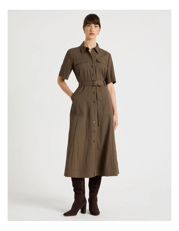 Weekend Pocket Shirt Midi Dress in Khaki image 4