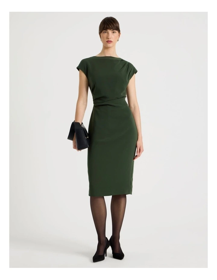 Stretch Heavy Crepe Midi Dress in Dark Green image 1