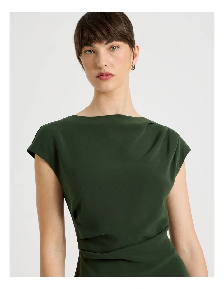 Stretch Heavy Crepe Midi Dress in Dark Green image 2