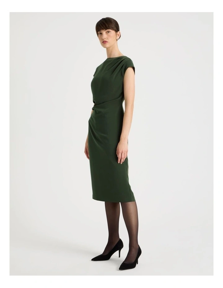 Stretch Heavy Crepe Midi Dress in Dark Green image 3